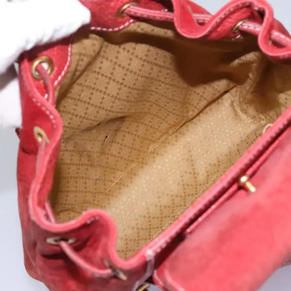 Gucci Bamboo Suede Leather Backpack Red